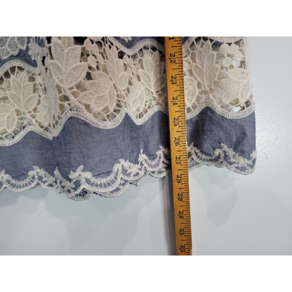 Kaktus Womens Off Shoulder‎ Bell Sleeve Embroidered Lace Trim Tunic Top L Cotton - Picture 7 of 7